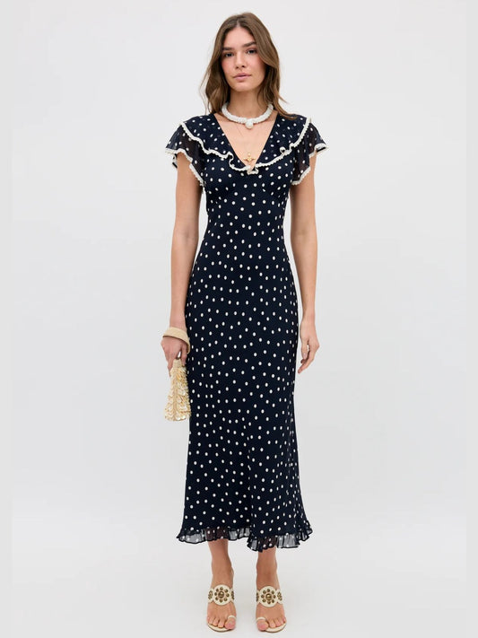 Bethea Layla Dot Midi Dress- Navy