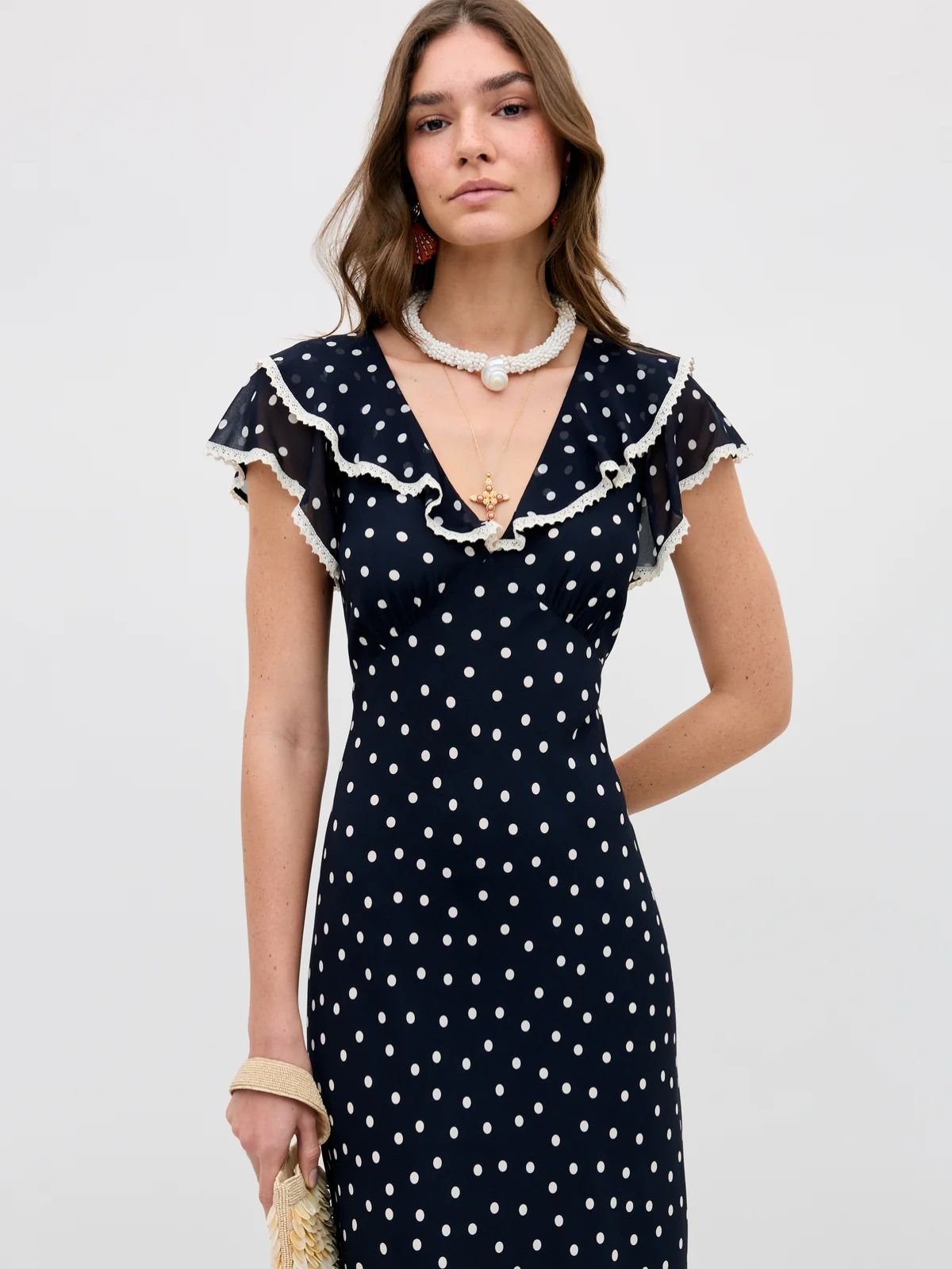 Bethea Layla Dot Midi Dress- Navy