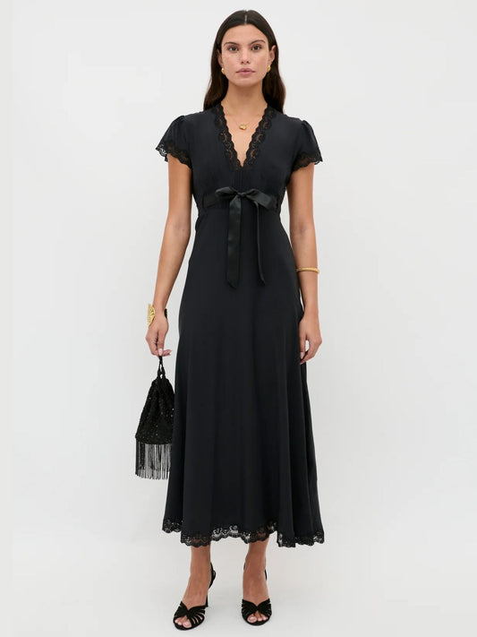 Marlice Silk Lace Dress - Black