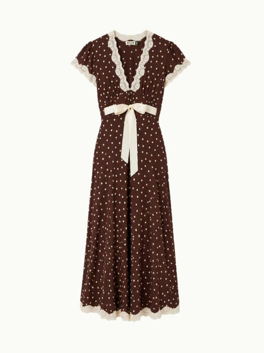 Marlice Polka Dot Midi Dress - Brown