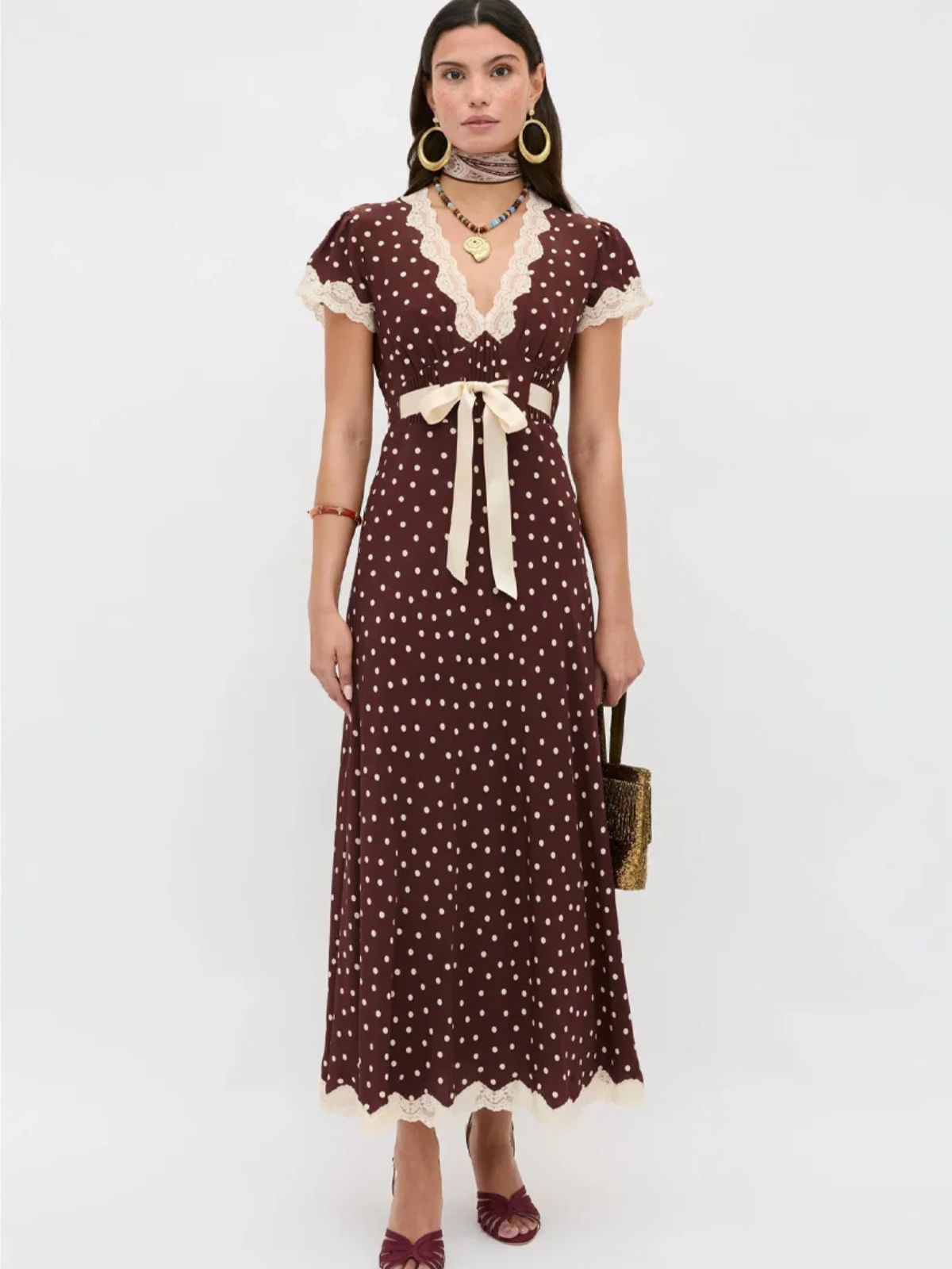 Iris Fashion - RIXO - Marlice Polka Dot Dress - Brown
