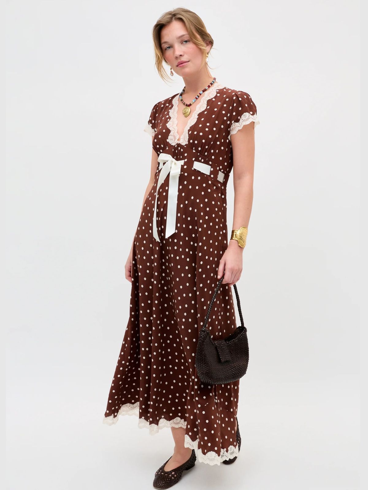 Iris Fashion - RIXO - Marlice Polka Dot Dress - Brown
