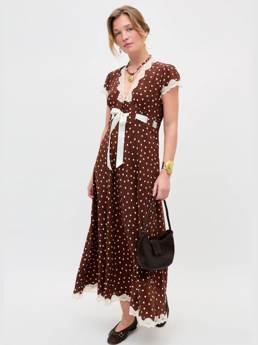 Iris Fashion - RIXO - Marlice Polka Dot Dress - Brown