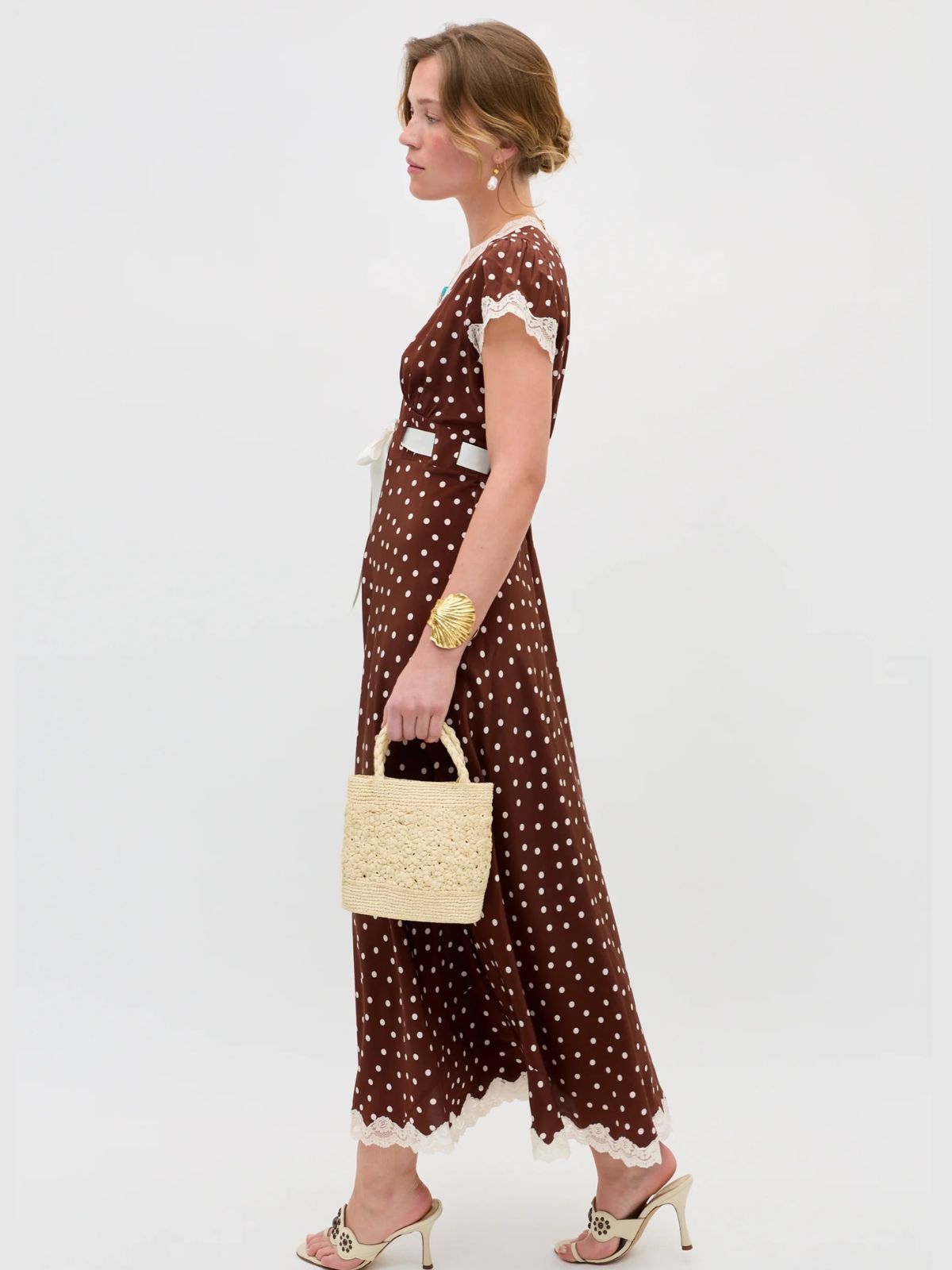Iris Fashion - RIXO - Marlice Polka Dot Dress - Brown