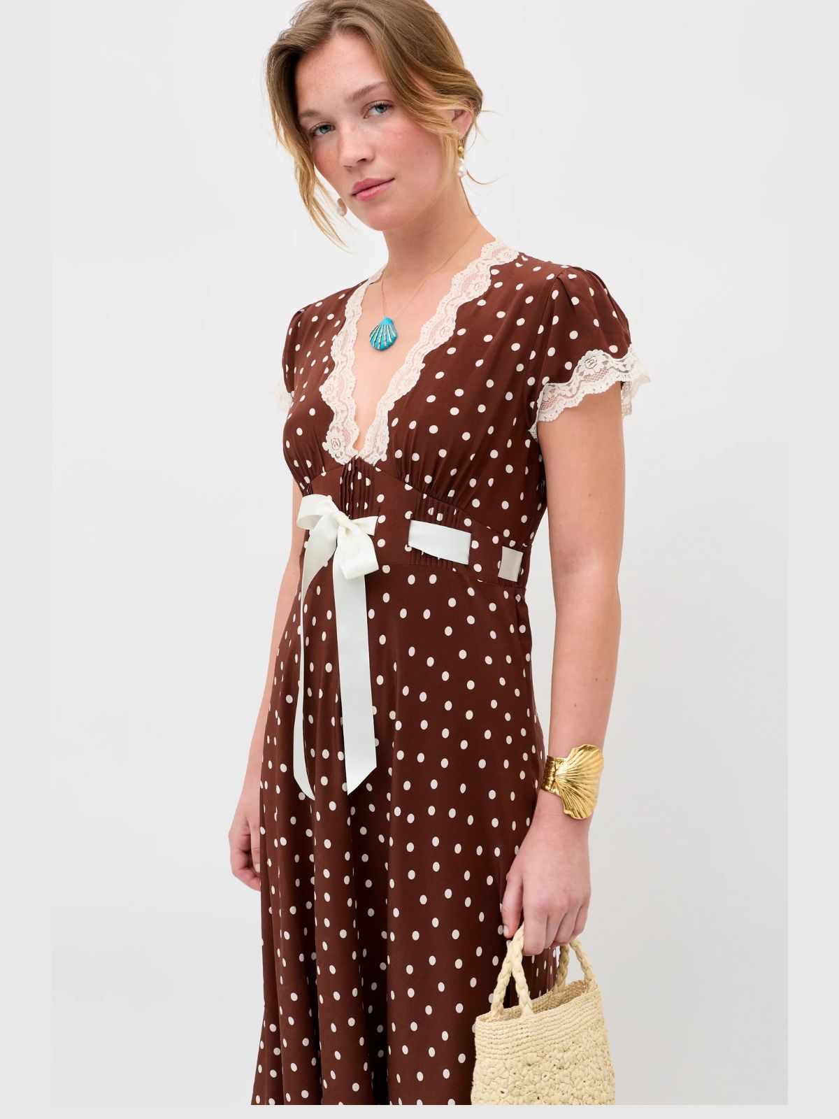 Iris Fashion - RIXO - Marlice Polka Dot Dress - Brown