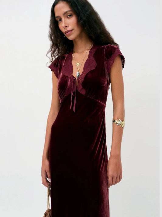 Amari Velvet Dress - Burgundy