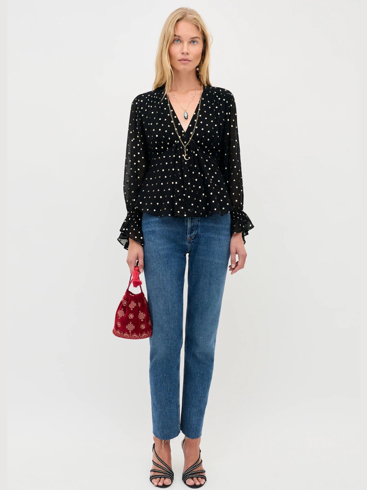 Ethel Gold Spot Top - Black