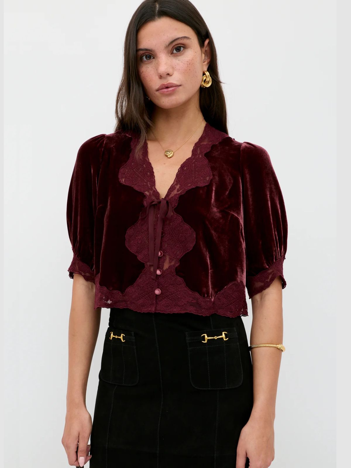 Ursula Velvet Top - Burgundy
