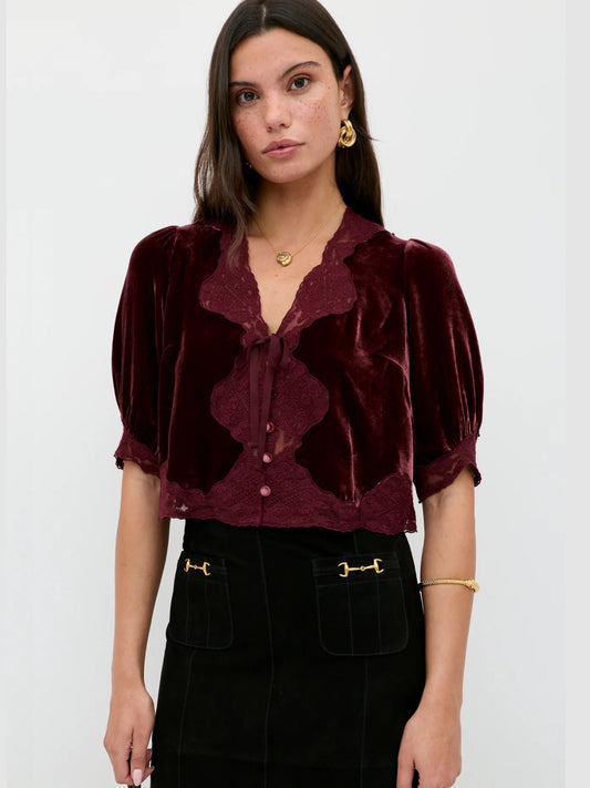 Ursula Velvet Top - Burgundy