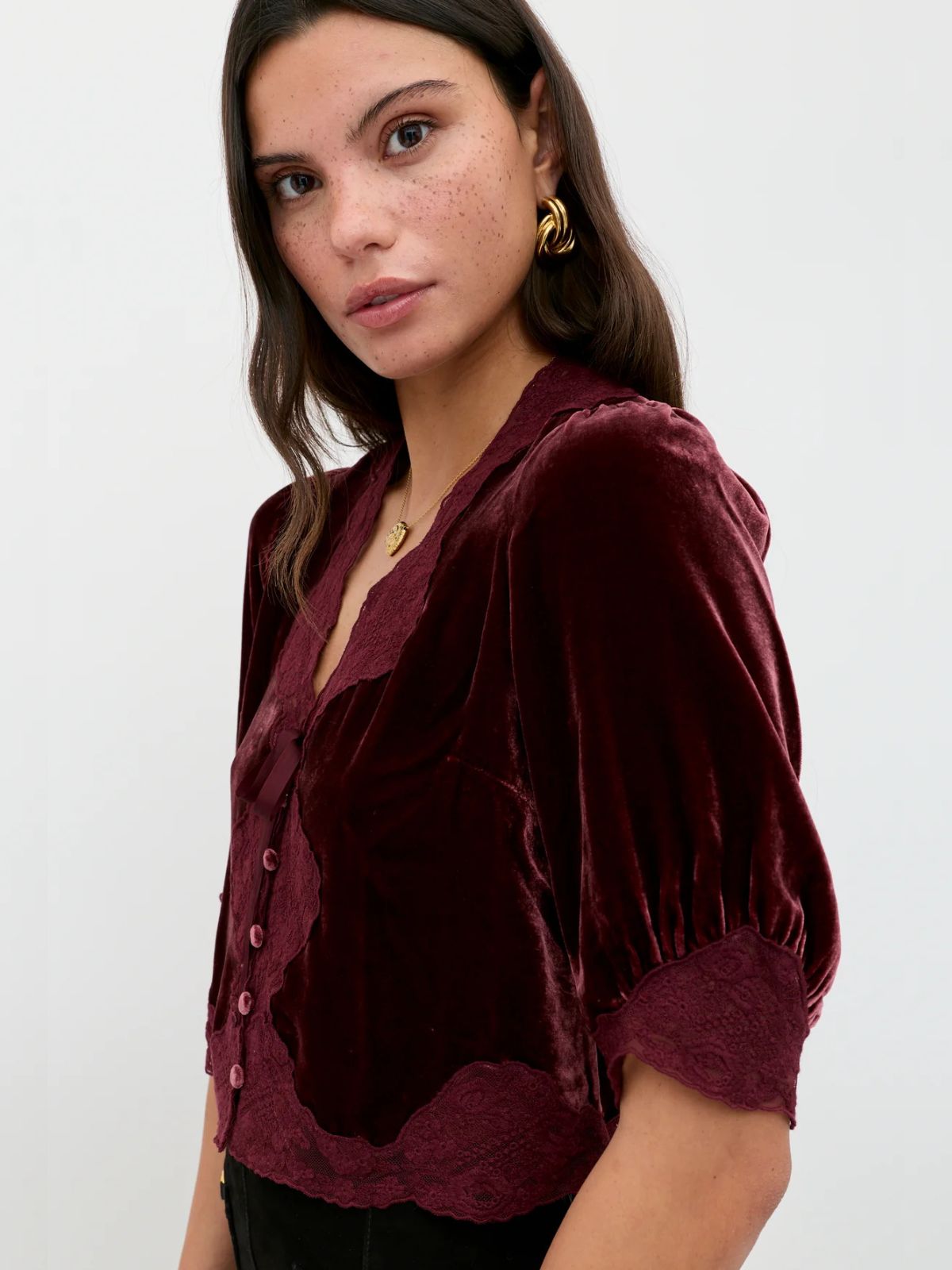 Ursula Velvet Top - Burgundy