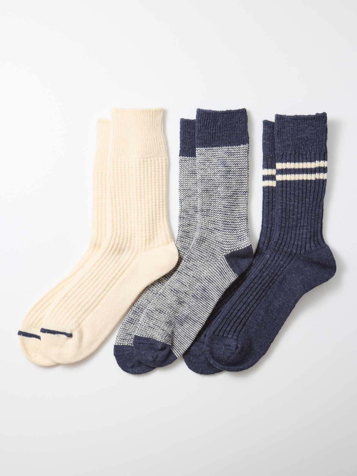 Socks 3 Pack - Navy/Cream
