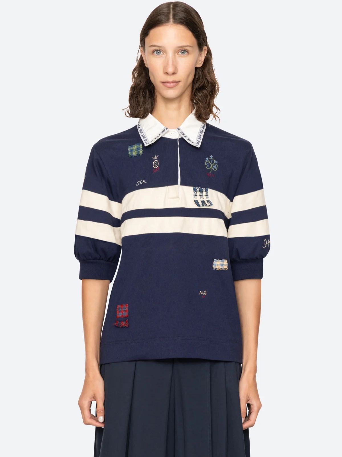 Claira  Rugby  Shirt - Navy & White