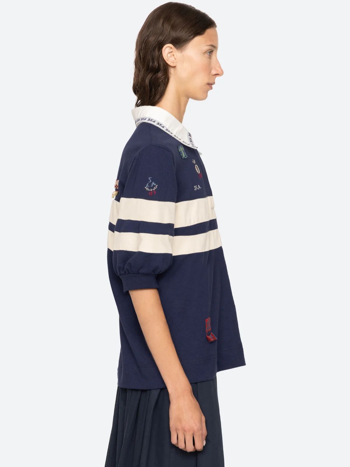 Claira  Rugby  Shirt - Navy & White