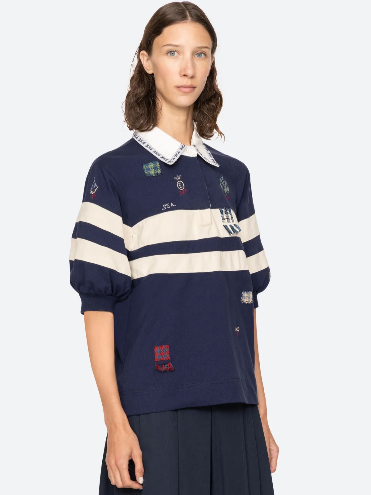 Claira  Rugby  Shirt - Navy & White