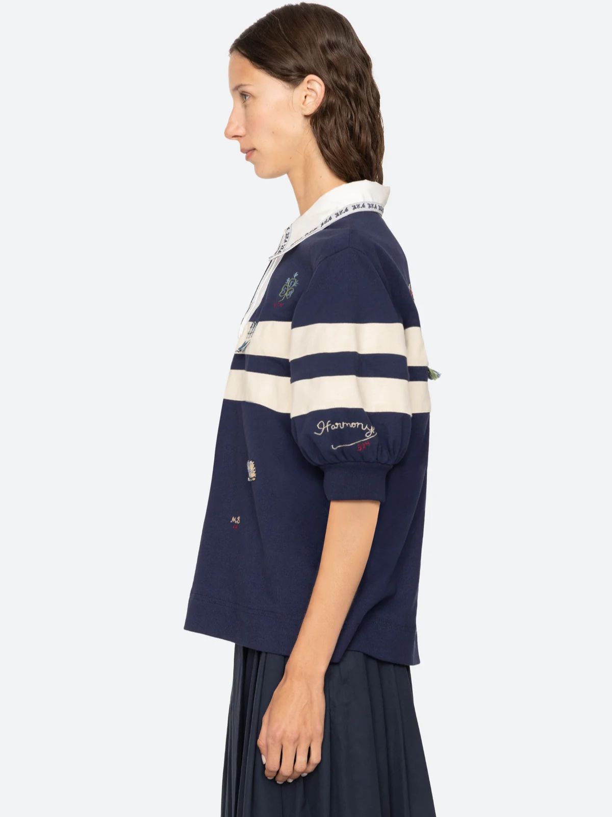Claira  Rugby  Shirt - Navy & White