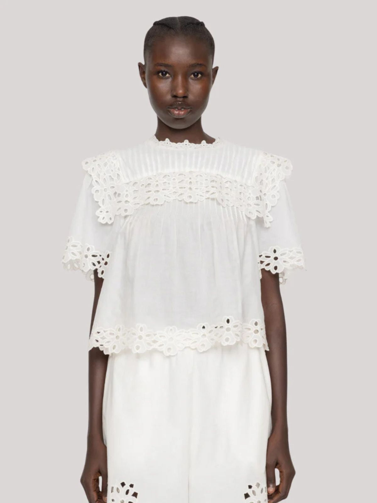 Leila  Eyelet  Top - White