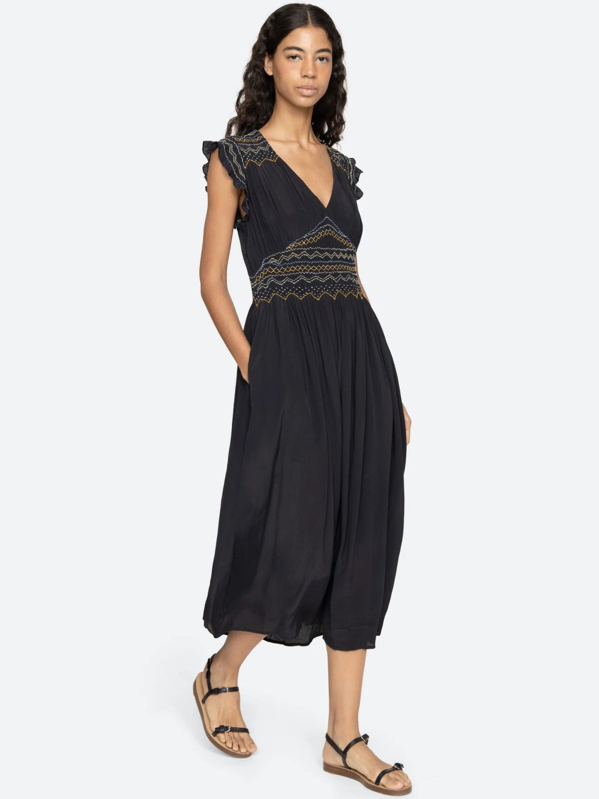 Antonia Frill Sleeves Dress- Navy