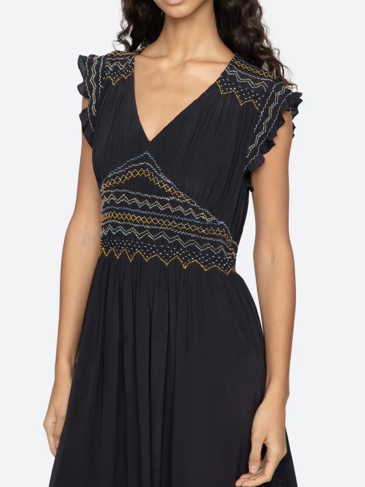 Antonia Frill Sleeves Dress- Navy