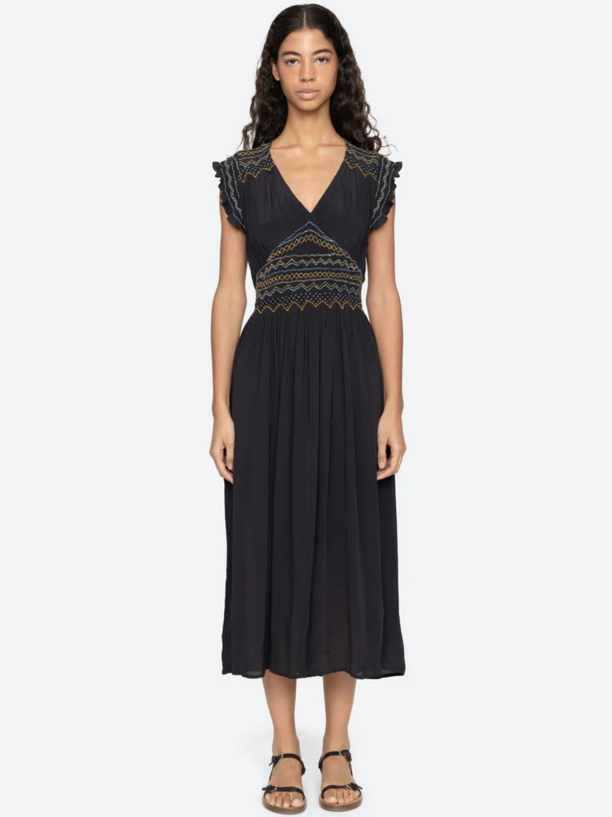 Antonia Frill Sleeves Dress- Navy