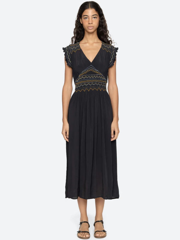 Antonia Frill Sleeves Dress- Navy