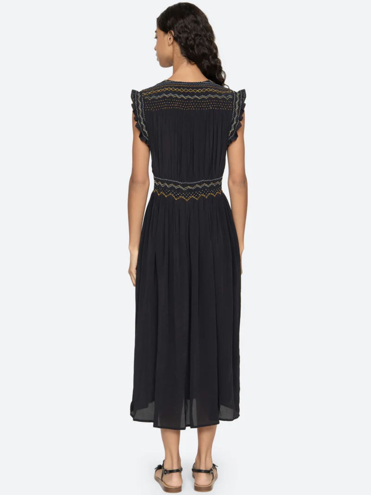 Antonia Frill Sleeves Dress- Navy