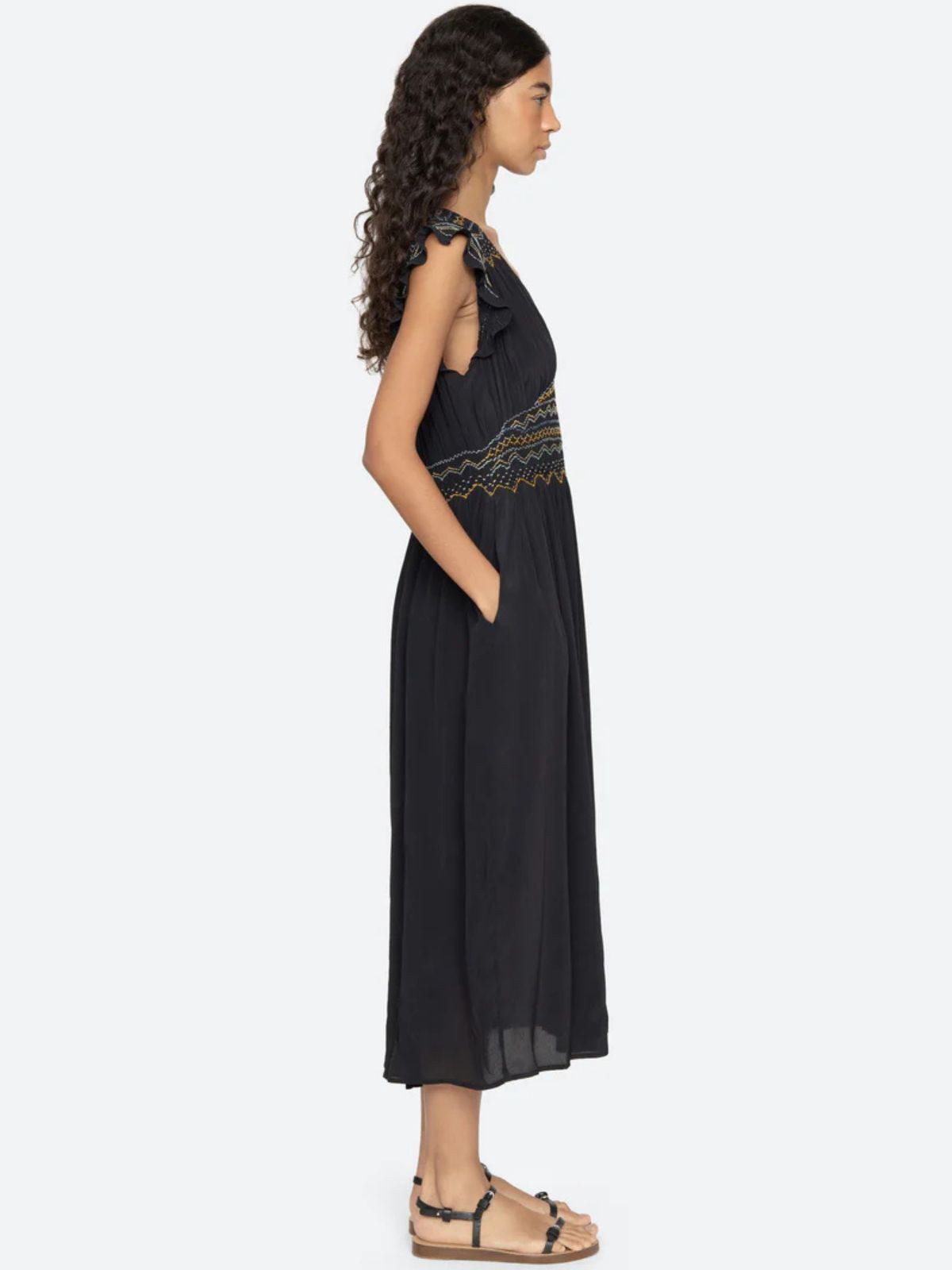 Antonia Frill Sleeves Dress- Navy