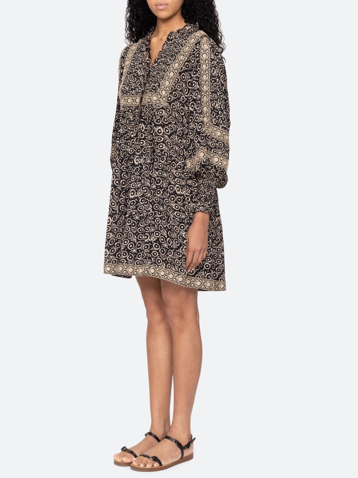 Emmeline Print Mini Tiered Dress - Black