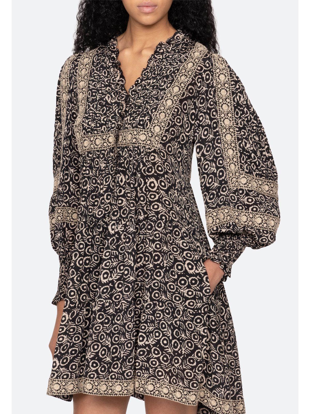 Emmeline Print Mini Tiered Dress - Black