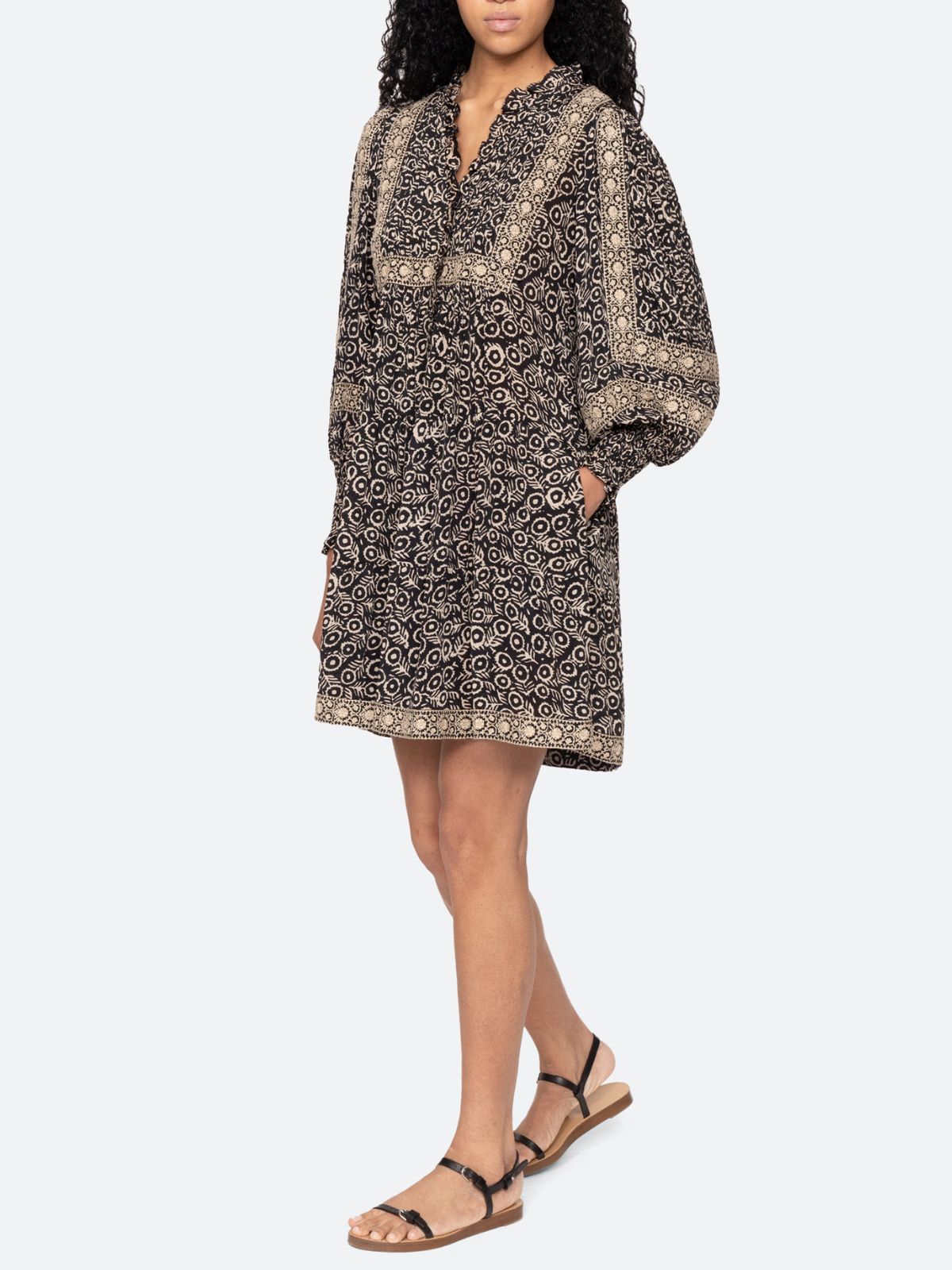 Emmeline Print Mini Tiered Dress - Black