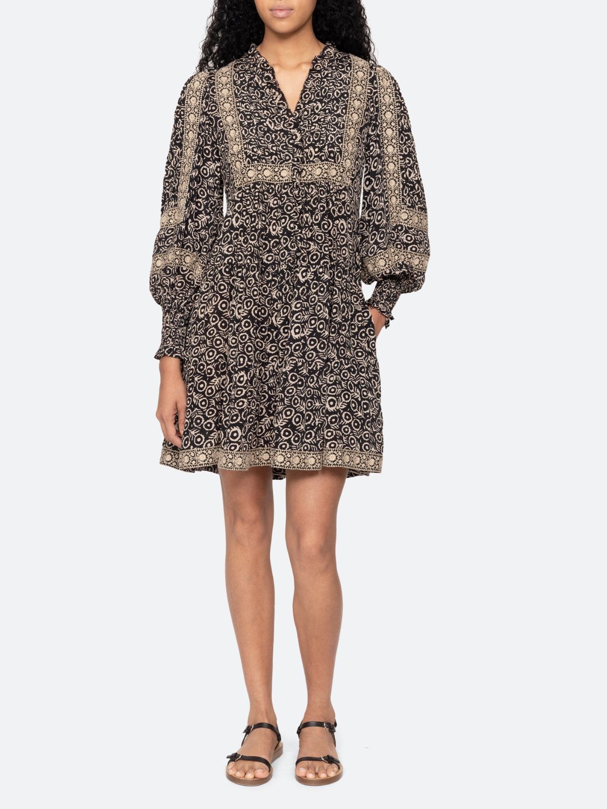 Emmeline Print Mini Tiered Dress - Black