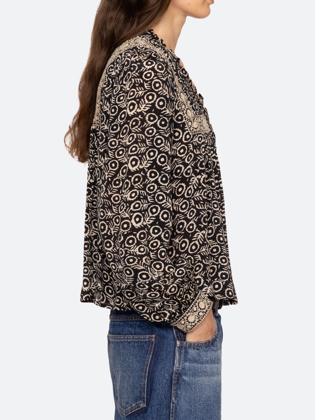 Emmeline Print Blouse- Black