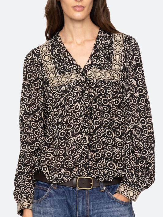 Emmeline Print Blouse- Black