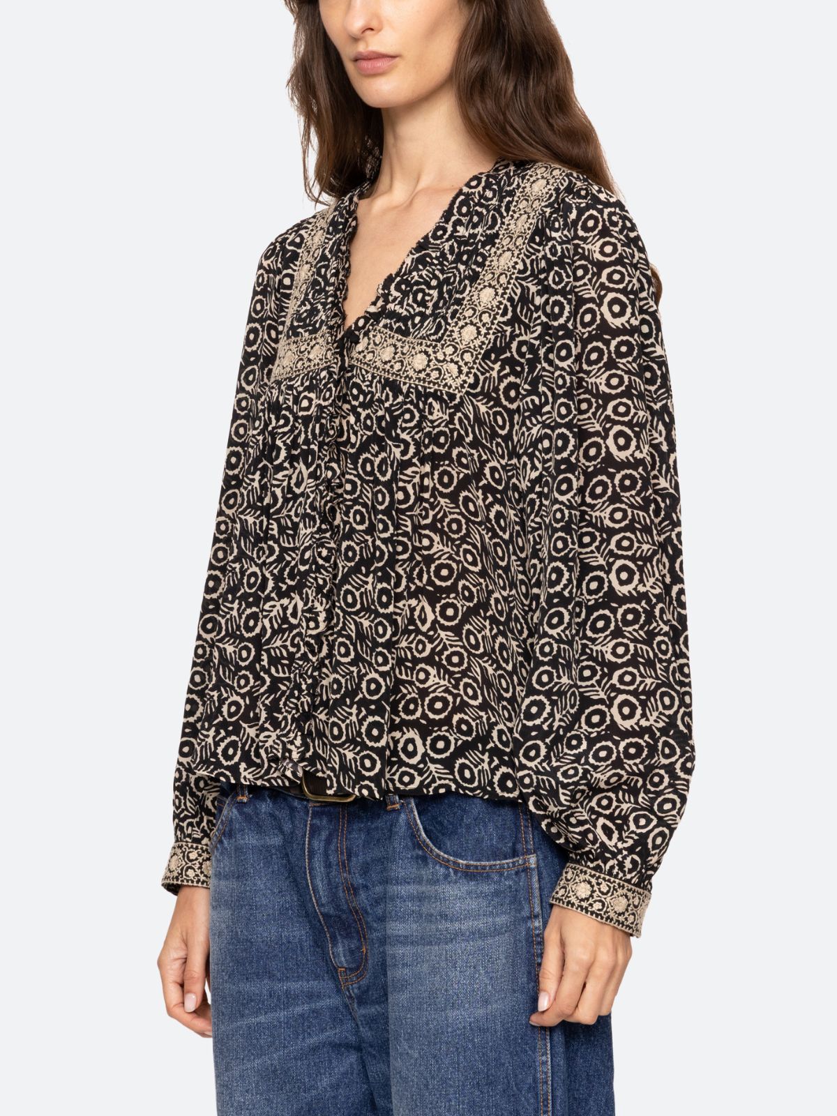 Emmeline Print Blouse- Black