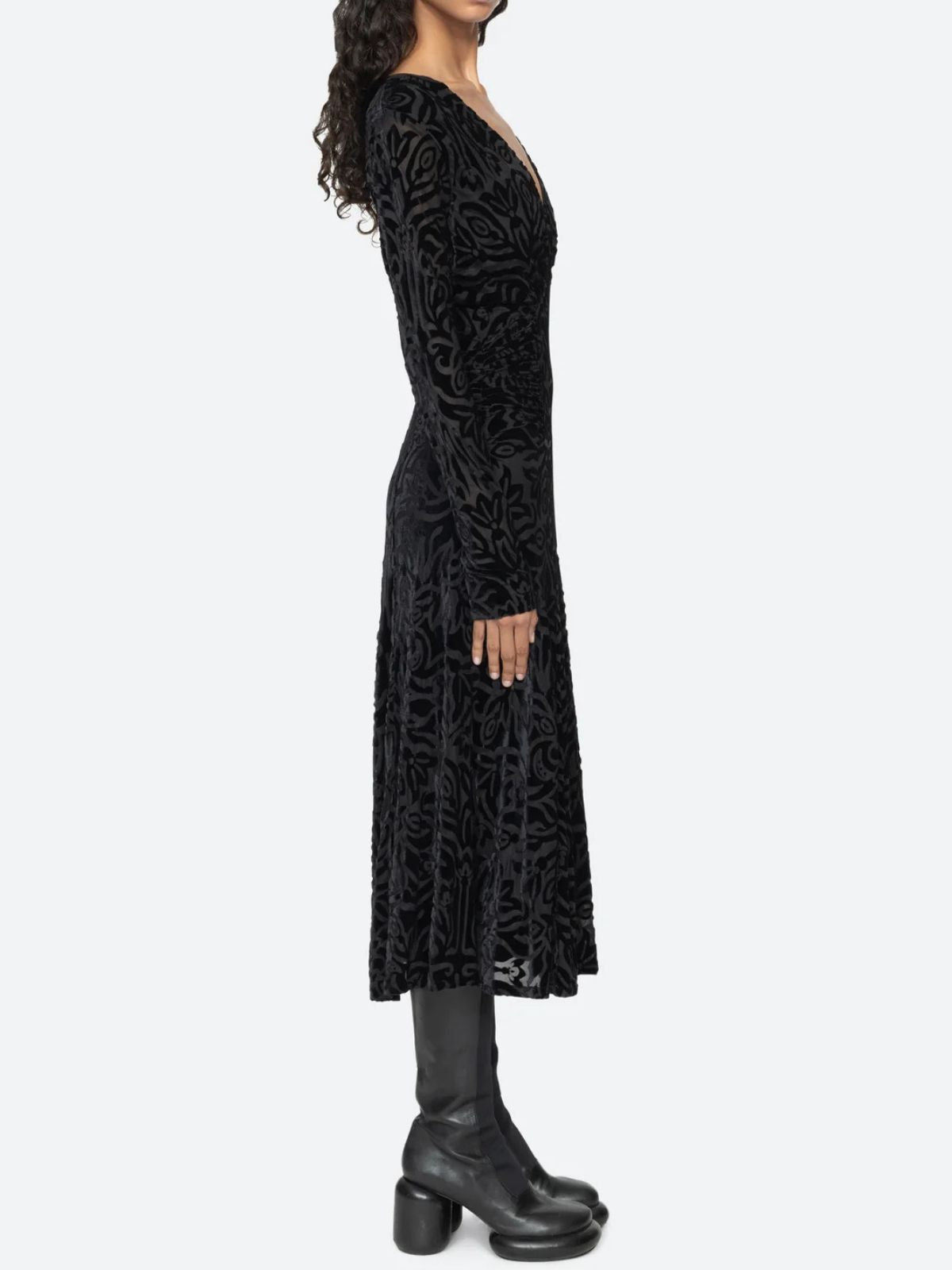 Julie Burnout Velvet Dress - Black