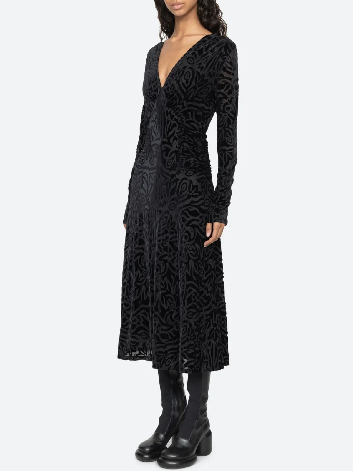 Julie Burnout Velvet Dress - Black