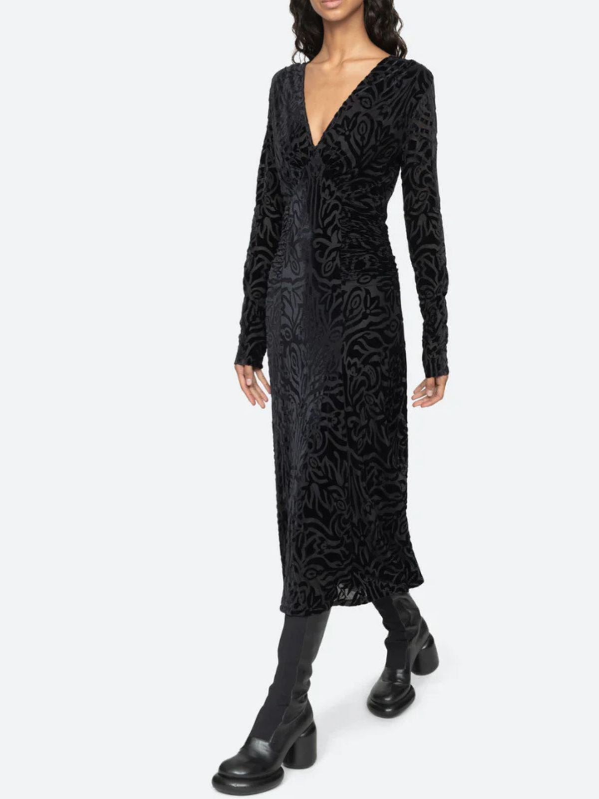 Iris Fashion - SEA NY - Julie Burnout Velvet Dress - Black