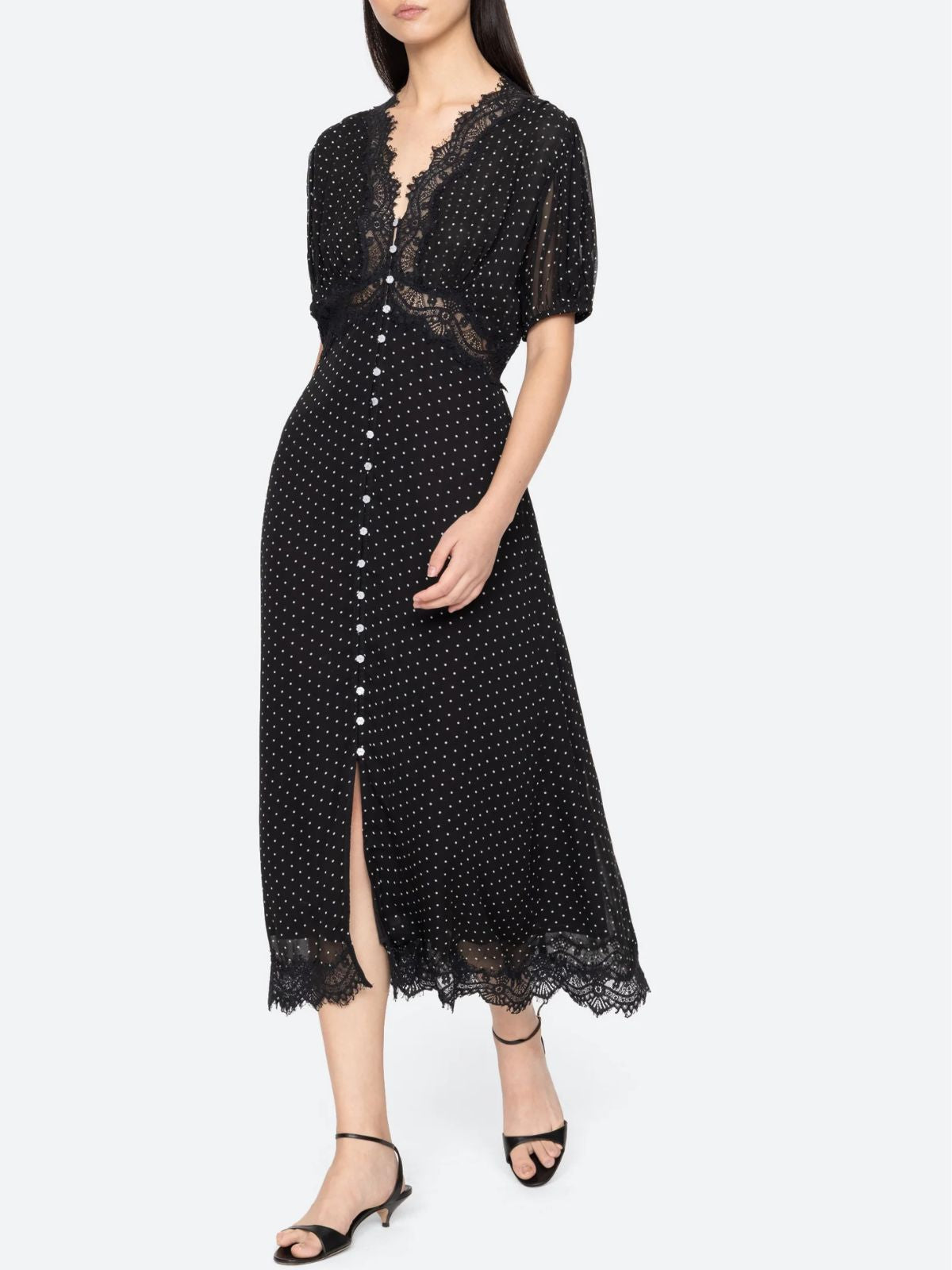 Melody Polka Dot Puff Sleeve Dress - Black