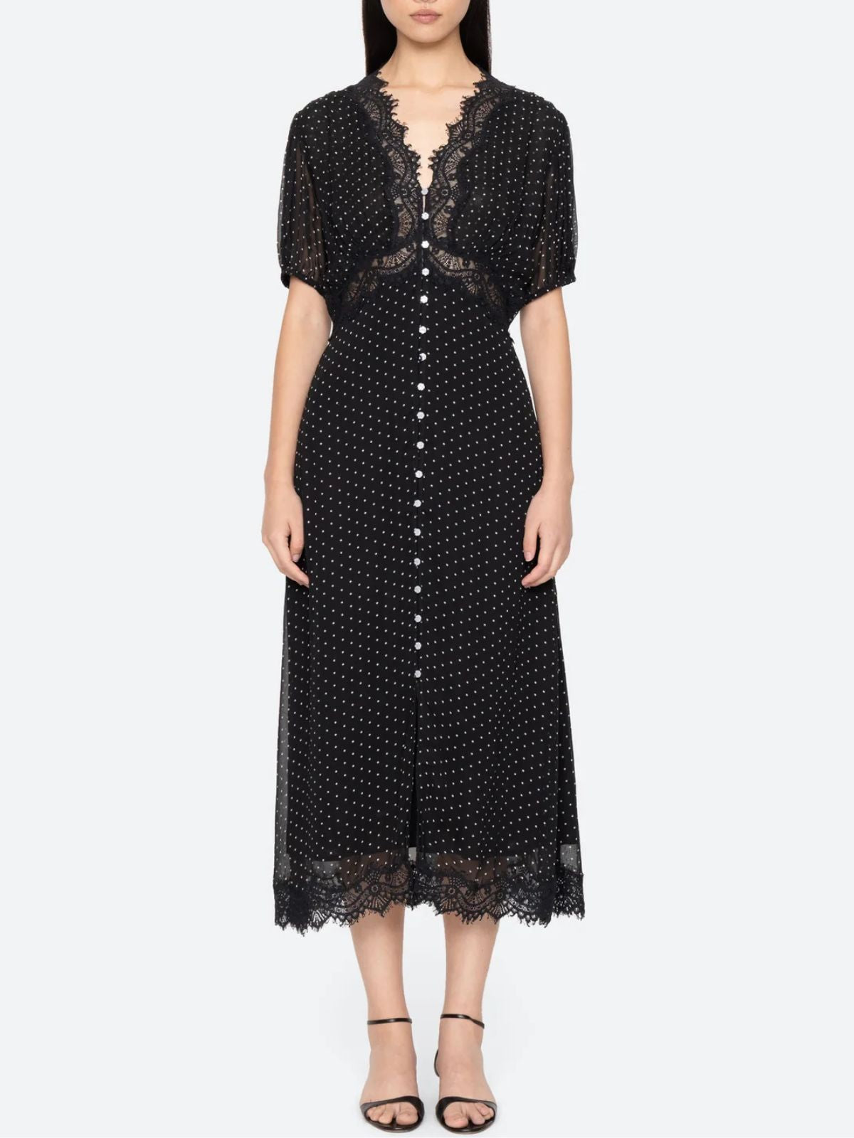Melody Polka Dot Puff Sleeve Dress - Black