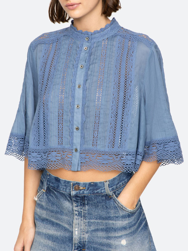 Pippa Embridered  Top - Blue