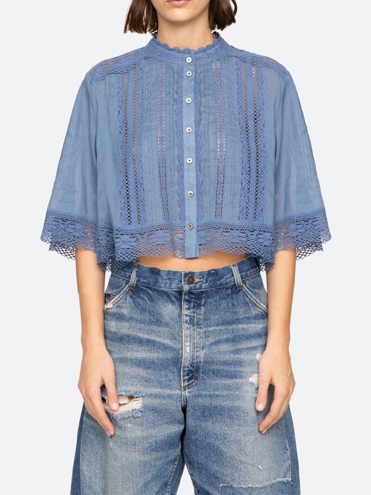 Pippa Embroidered  Top - Blue