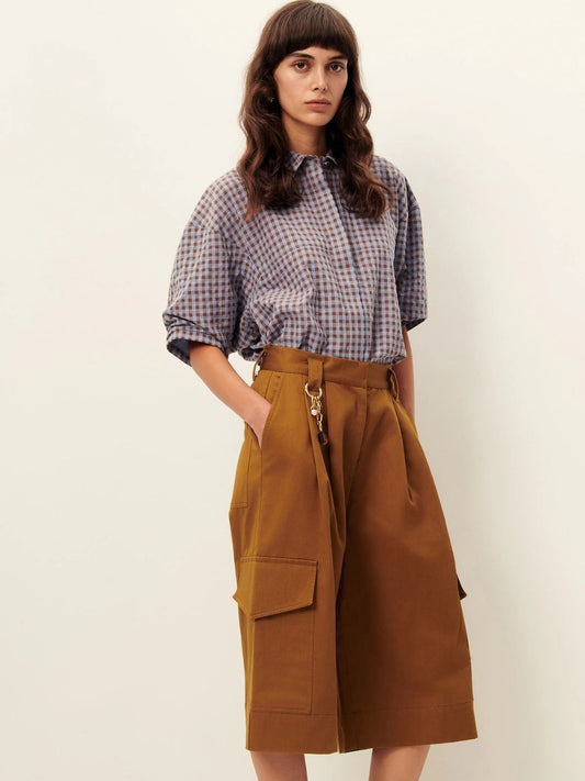 Florentina Check Ballon Sleeves Shirt - Light Blue
