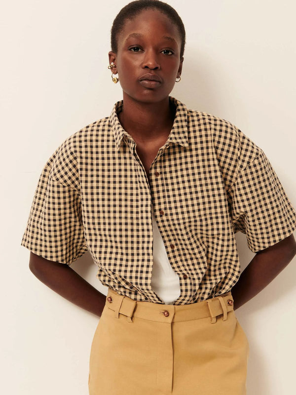 Florentina Check Ballon Sleeves Shirt - Sandblack