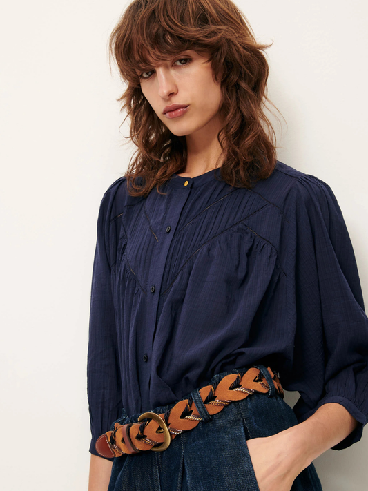 Savi Balloon Sleeve Blouse - Indigo