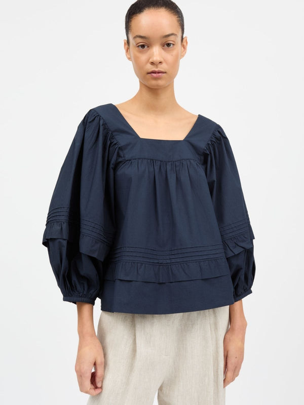Alice Ballon Sleeves Blouse - Navy