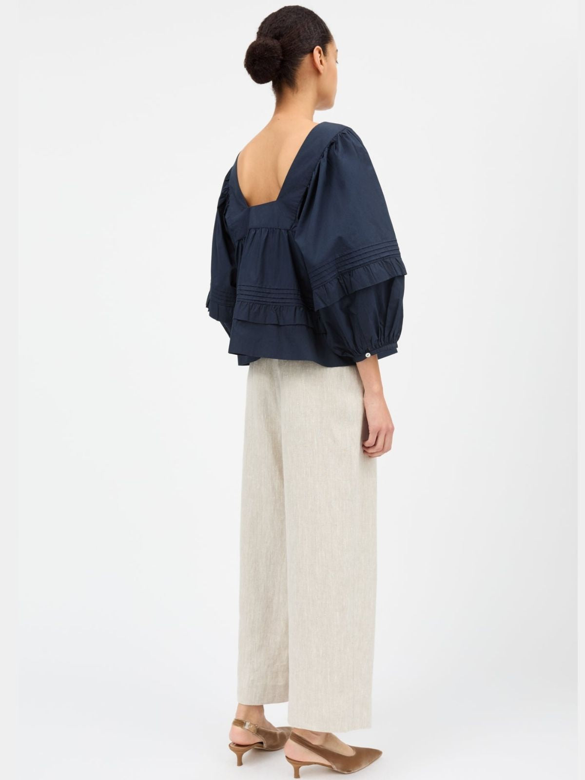 Alice Ballon Sleeves Blouse - Navy