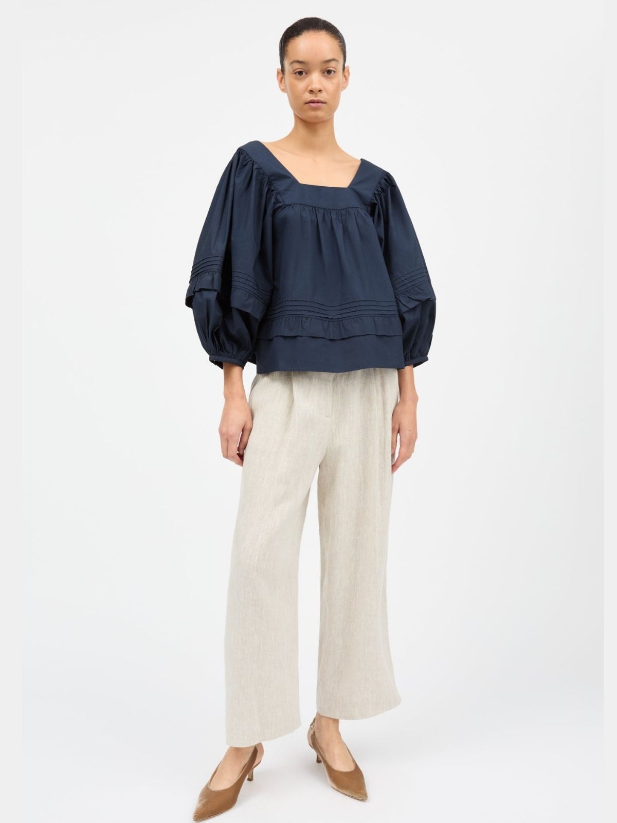 Alice Ballon Sleeves Blouse - Navy