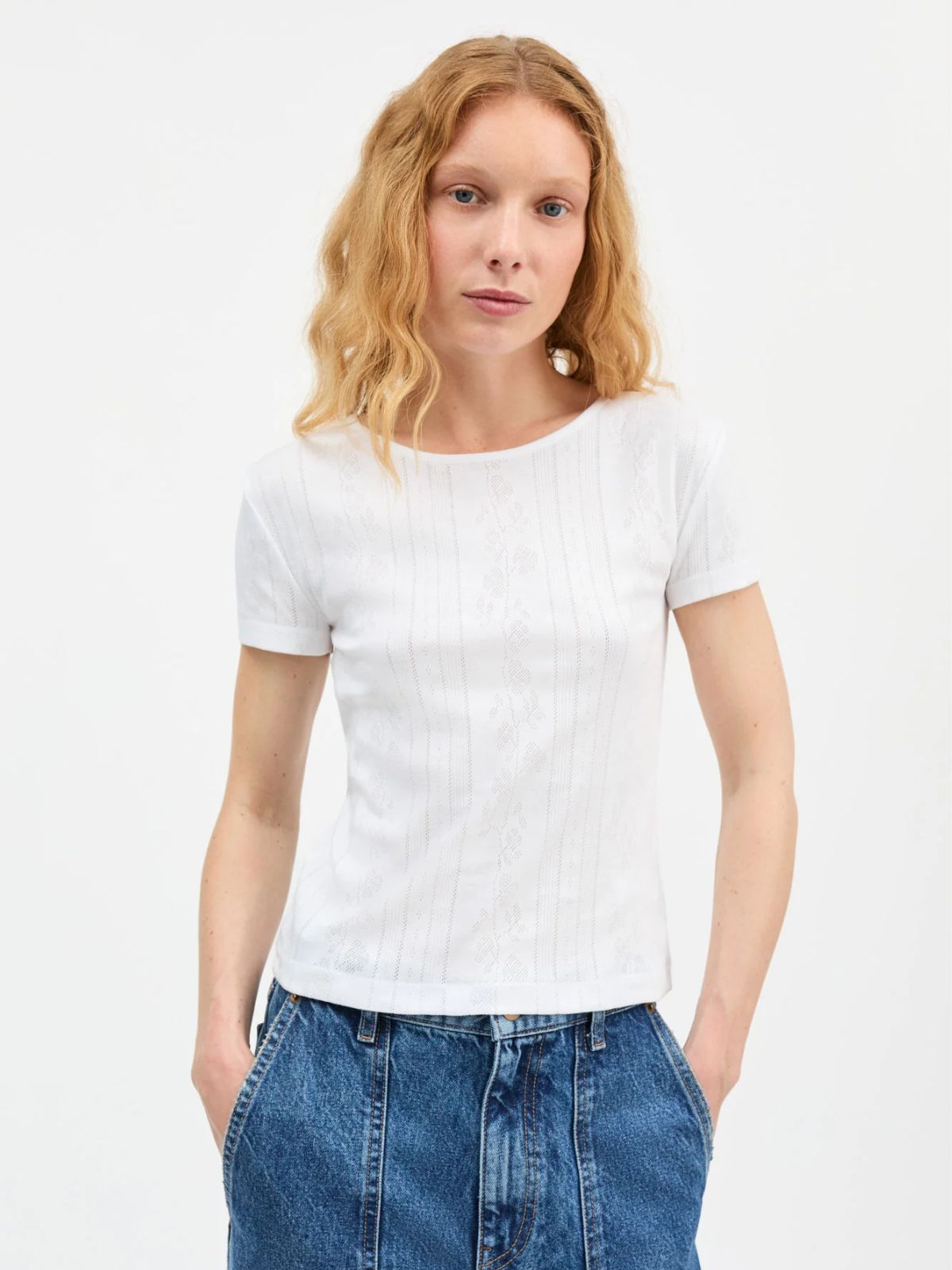 Anna Pointelle T- Shirt - White