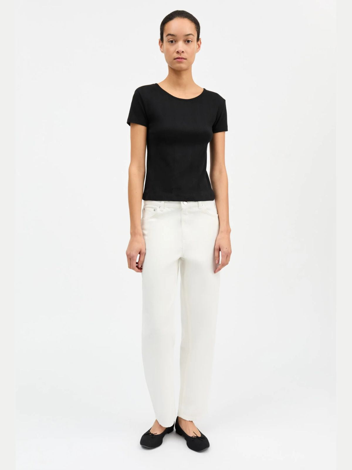 Anna Pointelle T- Shirt - Black