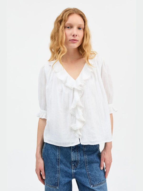 Clea Ruffle Blouse - White