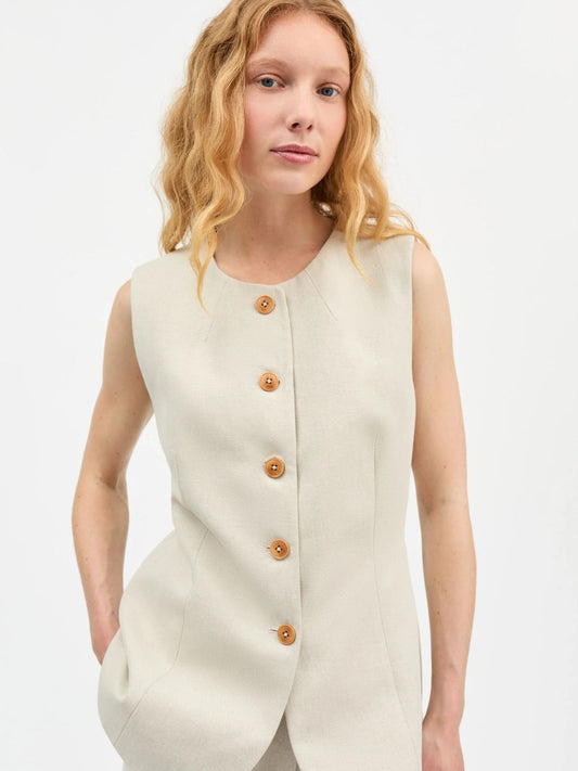 Clementine Linen Waistcoat - Natural